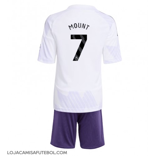 Camisa de Futebol Manchester United Mason Mount #7 Equipamento Secundário Infantil 2025-26 Manga Curta (+ Calças curtas)